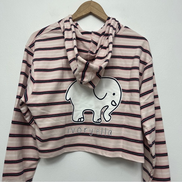 Ivory Ella Cropped Hoodie Striped Pink and Navy Blue size Large - Picture 5 of 12